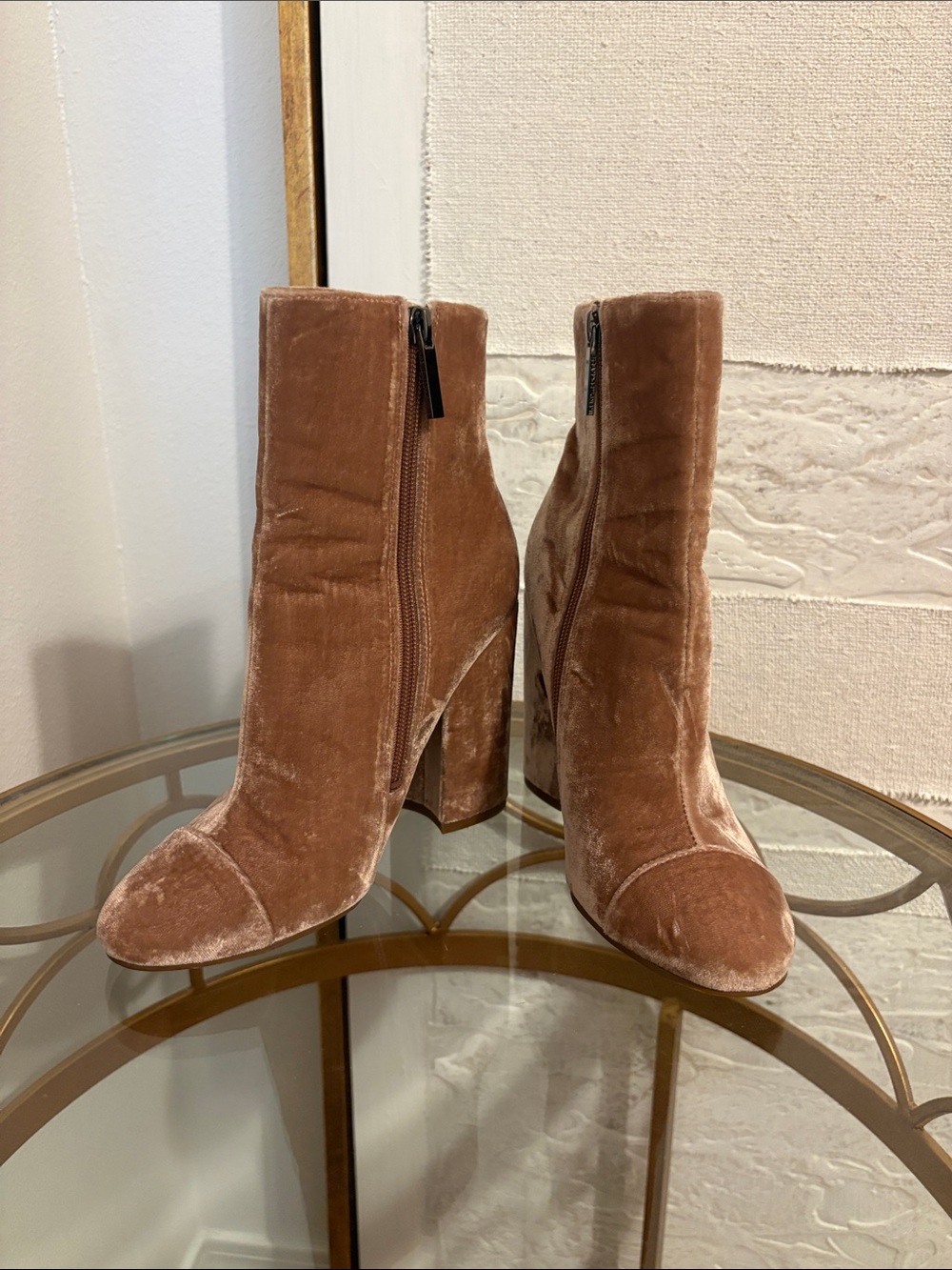 Kendall & Kylie Velvet Ankle Booties in Dusty Mauve